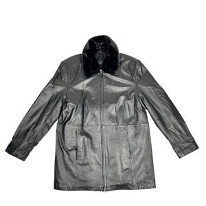 Centigrade Women's Large Black Leather Coat Jacket Removable Collar Excellent